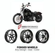 Custom forged motorcycle wheels for Harley Davidson FXST Softail 2020+. Any size, color and finish. ABS/non-ABS fitment available.

We manufacture premium quality forged motorcycle wheels rims for Harley Davidson FXST Softail 2020+ in any design, size, color.

We ensure your wheel set is delivered and fitted perfectly.

Finishing: Any

Optional for an additional price: Dual-Color, Brushing, Chroming, Polishing, Carbon Barrel.

We offer motorcycle wheels in many sizes: 12, 13, 14, 15, 16, 17, 18, 19, 20, 21,