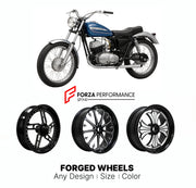 Custom forged motorcycle wheels for Harley Davidson M-65 Sport 1967 - 1972. Any size, color and finish. ABS/non-ABS fitment available.

We manufacture premium quality forged motorcycle wheels rims for Harley Davidson M-65 Sport 1967 - 1972 in any design, size, color.

We ensure your wheel set is delivered and fitted perfectly.

Finishing: Any

Optional for an additional price: Dual-Color, Brushing, Chroming, Polishing, Carbon Barrel.

We offer motorcycle wheels in many sizes: 12, 13, 14, 15, 16, 17, 18, 19,