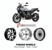 Custom forged motorcycle wheels for Harley Davidson RA1240ST Pan America 1250 ST 2026+. Any size, color and finish. ABS/non-ABS fitment available.

We manufacture premium quality forged motorcycle wheels rims for Harley Davidson RA1240ST Pan America 1250 ST 2026+ in any design, size, color.

We ensure your wheel set is delivered and fitted perfectly.

Finishing: Any

Optional for an additional price: Dual-Color, Brushing, Chroming, Polishing, Carbon Barrel.

We offer motorcycle wheels in many sizes: 12, 13,