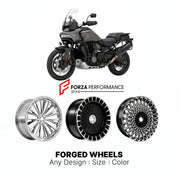 Custom forged motorcycle wheels for Harley Davidson RA1250S Pan America 1250 Special 2021+. Any size, color and finish. ABS/non-ABS fitment available.

We manufacture premium quality forged motorcycle wheels rims for Harley Davidson RA1250S Pan America 1250 Special 2021+ in any design, size, color.

We ensure your wheel set is delivered and fitted perfectly.

Finishing: Any

Optional for an additional price: Dual-Color, Brushing, Chroming, Polishing, Carbon Barrel.

We offer motorcycle wheels in many sizes: