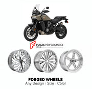 Custom forged motorcycle wheels for Harley Davidson RA1250 Pan America 1250 2021+. Any size, color and finish. ABS/non-ABS fitment available.

We manufacture premium quality forged motorcycle wheels rims for Harley Davidson RA1250 Pan America 1250 2021+ in any design, size, color.

We ensure your wheel set is delivered and fitted perfectly.

Finishing: Any

Optional for an additional price: Dual-Color, Brushing, Chroming, Polishing, Carbon Barrel.

We offer motorcycle wheels in many sizes: 12, 13, 14, 15, 1
