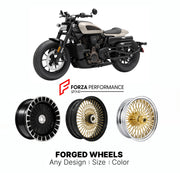 Custom forged motorcycle wheels for Harley Davidson RH1250S Sportster S 2021+. Any size, color and finish. ABS/non-ABS fitment available.

We manufacture premium quality forged motorcycle wheels rims for Harley Davidson RH1250S Sportster S 2021+ in any design, size, color.

We ensure your wheel set is delivered and fitted perfectly.

Finishing: Any

Optional for an additional price: Dual-Color, Brushing, Chroming, Polishing, Carbon Barrel.

We offer motorcycle wheels in many sizes: 12, 13, 14, 15, 16, 17, 1