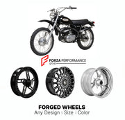 Custom forged motorcycle wheels for Harley Davidson SX-125 1973 - 1978. Any size, color and finish. ABS/non-ABS fitment available.

We manufacture premium quality forged motorcycle wheels rims for Harley Davidson SX-125 1973 - 1978 in any design, size, color.

We ensure your wheel set is delivered and fitted perfectly.

Finishing: Any

Optional for an additional price: Dual-Color, Brushing, Chroming, Polishing, Carbon Barrel.

We offer motorcycle wheels in many sizes: 12, 13, 14, 15, 16, 17, 18, 19, 20, 21,