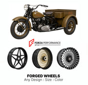 Custom forged motorcycle wheels for Harley Davidson Servi-Car 1932 - 1973. Any size, color and finish. ABS/non-ABS fitment available.

We manufacture premium quality forged motorcycle wheels rims for Harley Davidson Servi-Car 1932 - 1973 in any design, size, color.

We ensure your wheel set is delivered and fitted perfectly.

Finishing: Any

Optional for an additional price: Dual-Color, Brushing, Chroming, Polishing, Carbon Barrel.

We offer motorcycle wheels in many sizes: 12, 13, 14, 15, 16, 17, 18, 19, 2