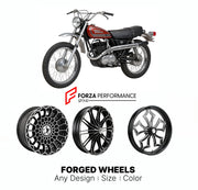 Custom forged motorcycle wheels for Harley Davidson TX 125 1973 - 1973. Any size, color and finish. ABS/non-ABS fitment available.

We manufacture premium quality forged motorcycle wheels rims for Harley Davidson TX 125 1973 - 1973 in any design, size, color.

We ensure your wheel set is delivered and fitted perfectly.

Finishing: Any

Optional for an additional price: Dual-Color, Brushing, Chroming, Polishing, Carbon Barrel.

We offer motorcycle wheels in many sizes: 12, 13, 14, 15, 16, 17, 18, 19, 20, 21,