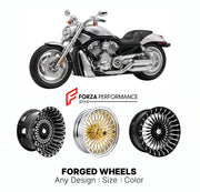 Custom forged motorcycle wheels for Harley Davidson VRSCA V-Rod 2002 - 2006. Any size, color and finish. ABS/non-ABS fitment available.

We manufacture premium quality forged motorcycle wheels rims for Harley Davidson VRSCA V-Rod 2002 - 2006 in any design, size, color.

We ensure your wheel set is delivered and fitted perfectly.

Finishing: Any

Optional for an additional price: Dual-Color, Brushing, Chroming, Polishing, Carbon Barrel.

We offer motorcycle wheels in many sizes: 12, 13, 14, 15, 16, 17, 18, 1