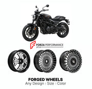Custom forged motorcycle wheels for Harley Davidson X350 2023+. Any size, color and finish. ABS/non-ABS fitment available.

We manufacture premium quality forged motorcycle wheels rims for Harley Davidson X350 2023+ in any design, size, color.

We ensure your wheel set is delivered and fitted perfectly.

Finishing: Any

Optional for an additional price: Dual-Color, Brushing, Chroming, Polishing, Carbon Barrel.

We offer motorcycle wheels in many sizes: 12, 13, 14, 15, 16, 17, 18, 19, 20, 21, 22, 23, 24, 26,