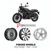 Custom forged motorcycle wheels for Harley Davidson X440 T 2025+. Any size, color and finish. ABS/non-ABS fitment available.

We manufacture premium quality forged motorcycle wheels rims for Harley Davidson X440 T 2025+ in any design, size, color.

We ensure your wheel set is delivered and fitted perfectly.

Finishing: Any

Optional for an additional price: Dual-Color, Brushing, Chroming, Polishing, Carbon Barrel.

We offer motorcycle wheels in many sizes: 12, 13, 14, 15, 16, 17, 18, 19, 20, 21, 22, 23, 24,