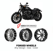 Custom forged motorcycle wheels for Harley Davidson XL1200CX Roadster 2016 - 2020. Any size, color and finish. ABS/non-ABS fitment available.

We manufacture premium quality forged motorcycle wheels rims for Harley Davidson XL1200CX Roadster 2016 - 2020 in any design, size, color.

We ensure your wheel set is delivered and fitted perfectly.

Finishing: Any

Optional for an additional price: Dual-Color, Brushing, Chroming, Polishing, Carbon Barrel.

We offer motorcycle wheels in many sizes: 12, 13, 14, 15, 1