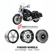 Custom forged motorcycle wheels for Harley Davidson XL1200T SuperLow 1200T 2014 - 2017. Any size, color and finish. ABS/non-ABS fitment available.

We manufacture premium quality forged motorcycle wheels rims for Harley Davidson XL1200T SuperLow 1200T 2014 - 2017 in any design, size, color.

We ensure your wheel set is delivered and fitted perfectly.

Finishing: Any

Optional for an additional price: Dual-Color, Brushing, Chroming, Polishing, Carbon Barrel.

We offer motorcycle wheels in many sizes: 12, 13,