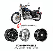 Custom forged motorcycle wheels for Harley Davidson XL883C Sportster 883 Custom 1999 - 2009. Any size, color and finish. ABS/non-ABS fitment available.

We manufacture premium quality forged motorcycle wheels rims for Harley Davidson XL883C Sportster 883 Custom 1999 - 2009 in any design, size, color.

We ensure your wheel set is delivered and fitted perfectly.

Finishing: Any

Optional for an additional price: Dual-Color, Brushing, Chroming, Polishing, Carbon Barrel.

We offer motorcycle wheels in many size