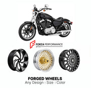 Custom forged motorcycle wheels for Harley Davidson XL883L Sportster 883 Low 2005 - 2019. Any size, color and finish. ABS/non-ABS fitment available.

We manufacture premium quality forged motorcycle wheels rims for Harley Davidson XL883L Sportster 883 Low 2005 - 2019 in any design, size, color.

We ensure your wheel set is delivered and fitted perfectly.

Finishing: Any

Optional for an additional price: Dual-Color, Brushing, Chroming, Polishing, Carbon Barrel.

We offer motorcycle wheels in many sizes: 12,