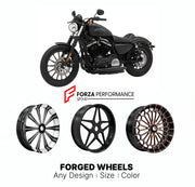 Custom forged motorcycle wheels for Harley Davidson XL883N Iron 883 2009 - 2022. Any size, color and finish. ABS/non-ABS fitment available.

We manufacture premium quality forged motorcycle wheels rims for Harley Davidson XL883N Iron 883 2009 - 2022 in any design, size, color.

We ensure your wheel set is delivered and fitted perfectly.

Finishing: Any

Optional for an additional price: Dual-Color, Brushing, Chroming, Polishing, Carbon Barrel.

We offer motorcycle wheels in many sizes: 12, 13, 14, 15, 16, 1