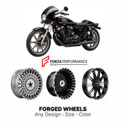 Custom forged motorcycle wheels for Harley Davidson XLCR Café Racer 1977 - 1978. Any size, color and finish. ABS/non-ABS fitment available.

We manufacture premium quality forged motorcycle wheels rims for Harley Davidson XLCR Café Racer 1977 - 1978 in any design, size, color.

We ensure your wheel set is delivered and fitted perfectly.

Finishing: Any

Optional for an additional price: Dual-Color, Brushing, Chroming, Polishing, Carbon Barrel.

We offer motorcycle wheels in many sizes: 12, 13, 14, 15, 16, 1