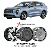 Custom forged wheels for Haval GWM Jolion 2020+. Made-to-order monoblock, 2-piece and 3-piece wheels in custom sizes, offsets, colors and finishes with guaranteed vehicle fitment.

We manufacture premium quality forged wheels rims for Haval GWM Jolion 2020+ in any design, size, color.

THIS WHEEL DESIGN CAN BE CUSTOM-MADE FOR YOUR CAR IN ANY SIZE AND COLOR OPTIONS
Available in monoblock, 2-piece, 3-piece, duoblock, beadlock
3D wheel renderings are provided according to the exact dimensions and specification