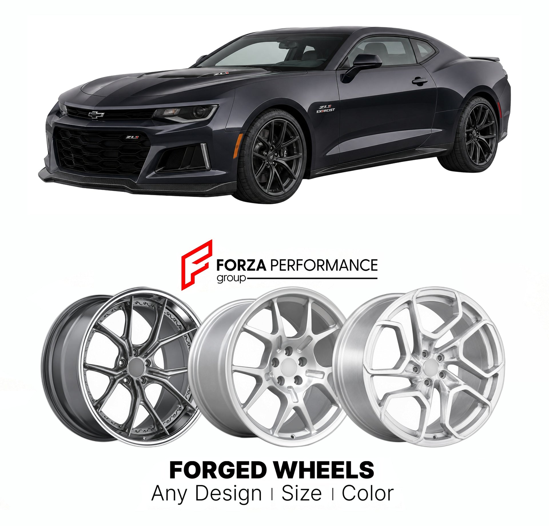 FORGED WHEELS RIMS for HENNESSEY EXORCIST CAMARO ZL1-BASED PACKAGE 2017 - 2023

Custom forged wheels for Hennessey Exorcist Camaro ZL1-Based Package 2017 - 2023. Made-to-order monoblock, 2-piece and 3-piece rims in custom sizes, offsets, colors and finishes with guaranteed fitment.

We manufacture premium quality forged wheels rims for Hennessey Exorcist Camaro ZL1-Based Package 2017 - 2023 in any design, size, color.

THIS WHEEL DESIGN CAN BE CUSTOM-MADE FOR YOUR CAR IN ANY SIZE AND COLOR OPTIONS
Available