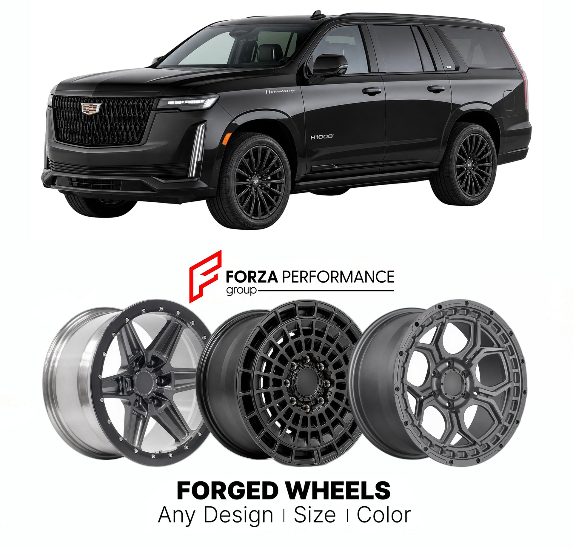 FORGED WHEELS RIMS for HENNESSEY HPE1000 ESCALADE CADILLAC PACKAGE 2023+

Custom forged wheels for Hennessey HPE1000 Escalade Cadillac Package 2023+. Made-to-order monoblock, 2-piece and 3-piece rims in custom sizes, offsets, colors and finishes with guaranteed fitment.

We manufacture premium quality forged wheels rims for Hennessey HPE1000 Escalade Cadillac Package 2023+ in any design, size, color.

THIS WHEEL DESIGN CAN BE CUSTOM-MADE FOR YOUR CAR IN ANY SIZE AND COLOR OPTIONS
Available in monoblock, 2-p