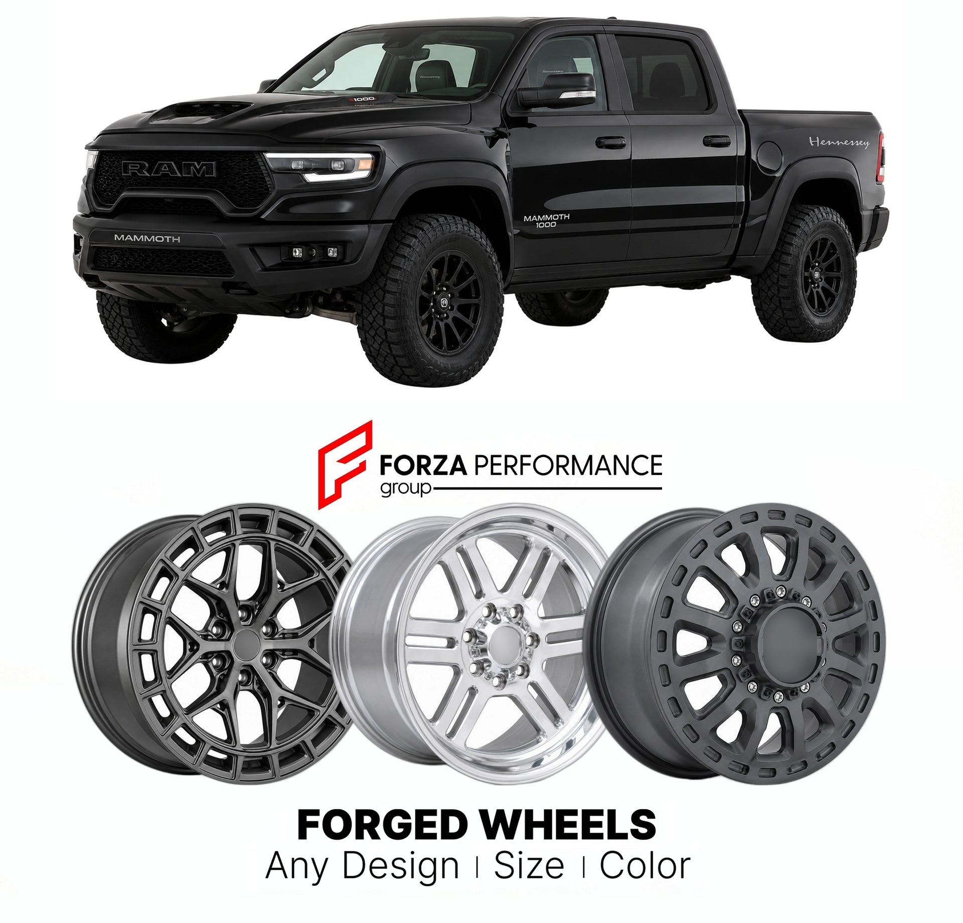 FORGED WHEELS RIMS for HENNESSEY MAMMOTH 1000 TRX RAM PACKAGE 2021 - 2024

Custom forged wheels for Hennessey Mammoth 1000 TRX Ram Package 2021 - 2024. Made-to-order monoblock, 2-piece and 3-piece rims in custom sizes, offsets, colors and finishes with guaranteed fitment.

We manufacture premium quality forged wheels rims for Hennessey Mammoth 1000 TRX Ram Package 2021 - 2024 in any design, size, color.

THIS WHEEL DESIGN CAN BE CUSTOM-MADE FOR YOUR CAR IN ANY SIZE AND COLOR OPTIONS
Available in monoblock, 