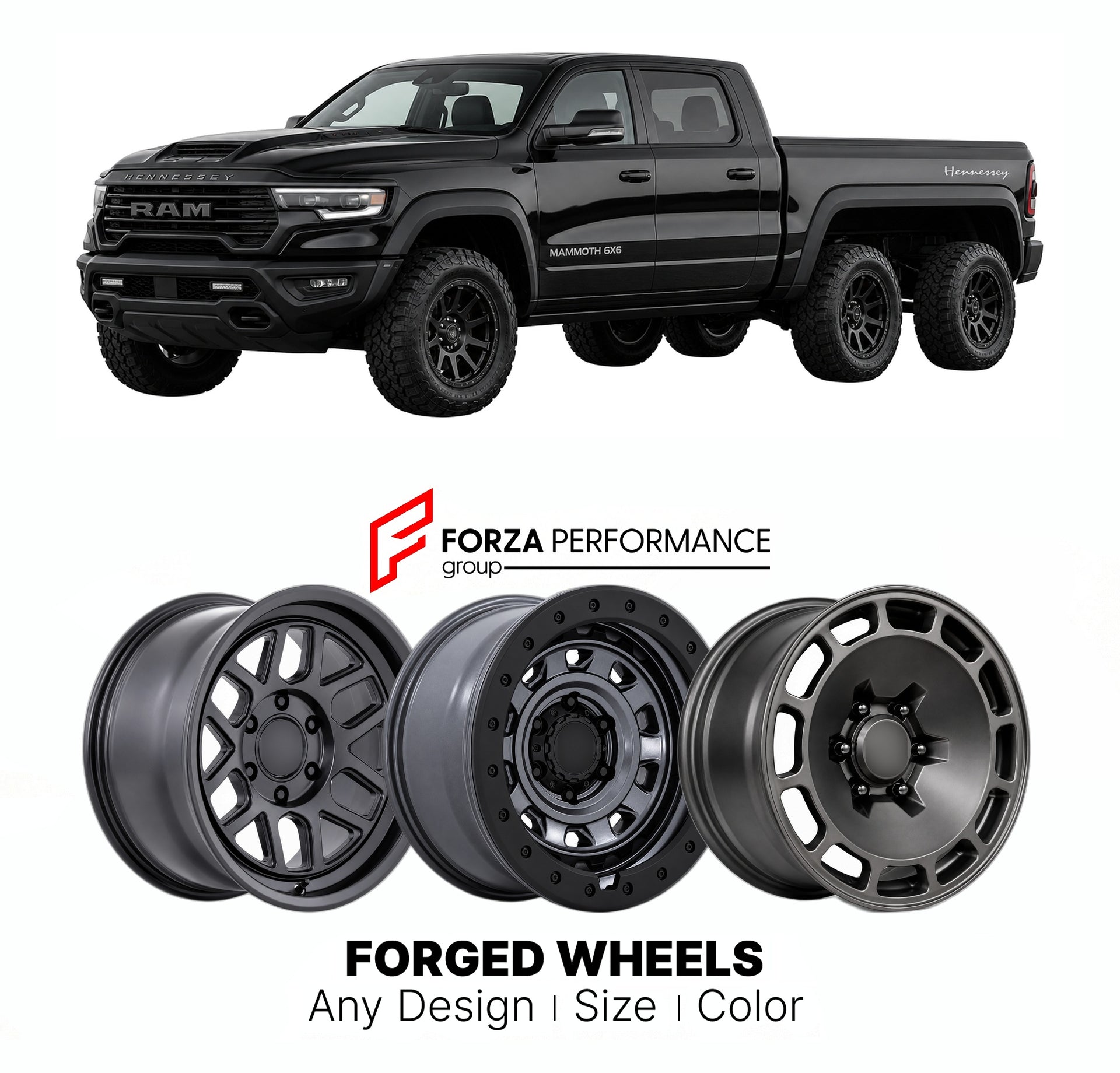 FORGED WHEELS RIMS for HENNESSEY MAMMOTH 6X6 RAM TRX BASED 2021+

Custom forged wheels for Hennessey Mammoth 6x6 Ram TRX Based 2021+. Made-to-order monoblock, 2-piece and 3-piece rims in custom sizes, offsets, colors and finishes with guaranteed fitment.

We manufacture premium quality forged wheels rims for Hennessey Mammoth 6x6 Ram TRX Based 2021+ in any design, size, color.

THIS WHEEL DESIGN CAN BE CUSTOM-MADE FOR YOUR CAR IN ANY SIZE AND COLOR OPTIONS
Available in monoblock, 2-piece, 3-piece, duoblock,