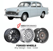 CUSTOM CLASSIC VINTAGE RESTOMOD RETRO OLD SCHOOL FORGED WHEELS RIMS for HILLMAN MINX SERIES V VI 1963 - 1967

Custom forged wheels for Hillman Minx Series V VI 1963 - 1967. Classic, vintage, restomod wheel designs made to order in custom sizes, offsets, colors and finishes.

We manufacture premium quality forged wheels rims for Hillman Minx Series V VI 1963 - 1967 in any design, size, color.

THIS WHEEL DESIGN CAN BE CUSTOM-MADE FOR YOUR CAR IN ANY SIZE AND COLOR OPTIONS
Available in monoblock, 2-piece, 3-p