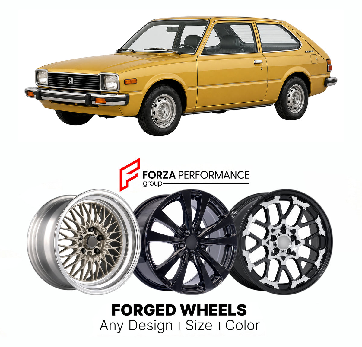 CUSTOM CLASSIC VINTAGE RESTOMOD RETRO OLD SCHOOL FORGED WHEELS RIMS for HONDA ACCORD SJ SM 1976 - 1981

Custom forged wheels for Honda Accord SJ SM 1976 - 1981. Classic, vintage, restomod and retro JDM wheel designs made to order in custom sizes, offsets, colors and finishes with guaranteed fitment.

We manufacture premium quality forged wheels rims for Honda Accord SJ SM 1976 - 1981 in any design, size, color.

JDM WHEEL DESIGNS: our Japanese collection for sports cars and coupes includes designs inspired 