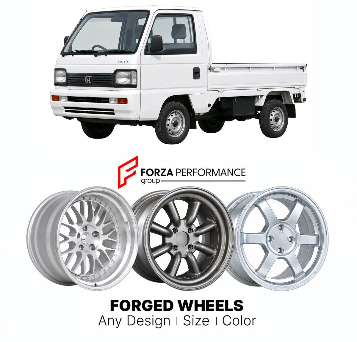 CUSTOM CLASSIC VINTAGE RESTOMOD RETRO OLD SCHOOL FORGED WHEELS RIMS for HONDA ACTY HA1 HA2 HH1 HH2 1988 - 1999

Custom forged wheels for Honda Acty HA1 HA2 HH1 HH2 1988 - 1999. Classic, vintage, restomod and retro JDM wheel designs made to order in custom sizes, offsets, colors and finishes with guaranteed fitment.

We manufacture premium quality forged wheels rims for Honda Acty HA1 HA2 HH1 HH2 1988 - 1999 in any design, size, color.

JDM WHEEL DESIGNS: our Japanese collection for hatchbacks, kei cars and 