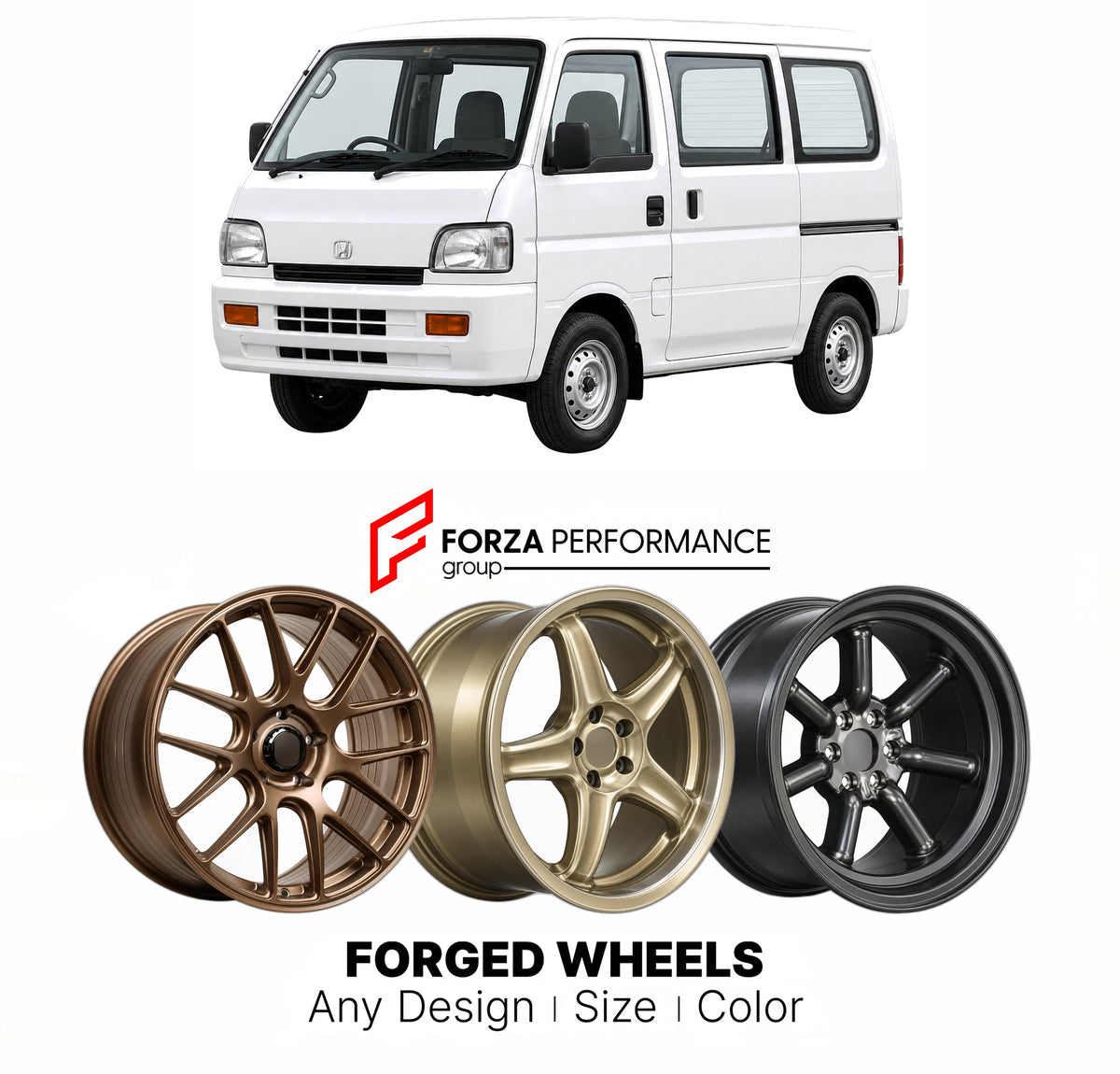 CUSTOM CLASSIC VINTAGE RESTOMOD RETRO OLD SCHOOL FORGED WHEELS RIMS for HONDA ACTY HA6 HA7 HH5 HH6 1999 - 2009

Custom forged wheels for Honda Acty HA6 HA7 HH5 HH6 1999 - 2009. Classic, vintage, restomod and retro JDM wheel designs made to order in custom sizes, offsets, colors and finishes with guaranteed fitment.

We manufacture premium quality forged wheels rims for Honda Acty HA6 HA7 HH5 HH6 1999 - 2009 in any design, size, color.

JDM WHEEL DESIGNS: our Japanese collection for hatchbacks, kei cars and 