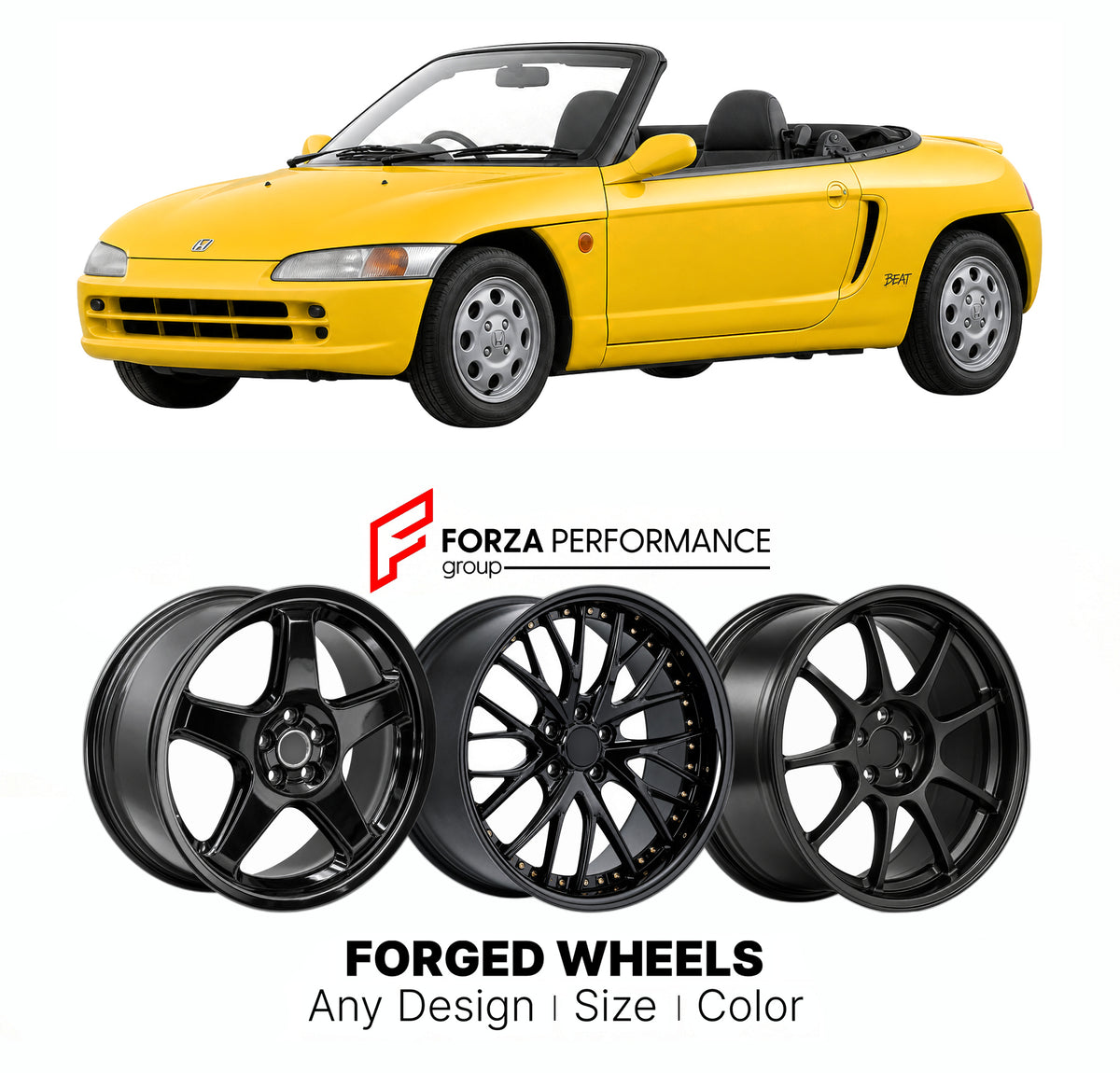 CUSTOM CLASSIC VINTAGE RESTOMOD RETRO OLD SCHOOL FORGED WHEELS RIMS for HONDA BEAT PP1 1991 - 1996

Custom forged wheels for Honda Beat PP1 1991 - 1996. Classic, vintage, restomod and retro JDM wheel designs made to order in custom sizes, offsets, colors and finishes with guaranteed fitment.

We manufacture premium quality forged wheels rims for Honda Beat PP1 1991 - 1996 in any design, size, color.

JDM WHEEL DESIGNS: our Japanese collection for sports cars and coupes includes designs inspired by Rays Volk