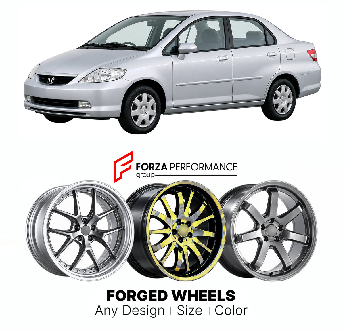 FORGED WHEELS RIMS for HONDA CITY GD 2002 - 2008

Custom forged wheels for Honda City GD 2002 - 2008. Made-to-order monoblock, 2-piece and 3-piece rims in custom sizes, offsets, colors and finishes with guaranteed fitment.

We manufacture premium quality forged wheels rims for Honda City GD 2002 - 2008 in any design, size, color.

JDM WHEEL DESIGNS: our Japanese collection for sedans and wagons includes designs inspired by Weds Kranze, Wald, Leon Hardiritt, Vossen, Kuhl Racing, Aimgain, Work Wheels, TRD, SS