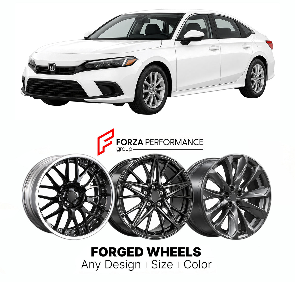 FORGED WHEELS RIMS for HONDA CIVIC FE FL 2021+

Custom forged wheels for Honda Civic FE FL 2021+. Made-to-order monoblock, 2-piece and 3-piece rims in custom sizes, offsets, colors and finishes with guaranteed fitment.

We manufacture premium quality forged wheels rims for Honda Civic FE FL 2021+ in any design, size, color.

JDM WHEEL DESIGNS: our Japanese collection for sedans and wagons includes designs inspired by Weds Kranze, Wald, Leon Hardiritt, Vossen, Kuhl Racing, Aimgain, Work Wheels, TRD, SSR, Jun