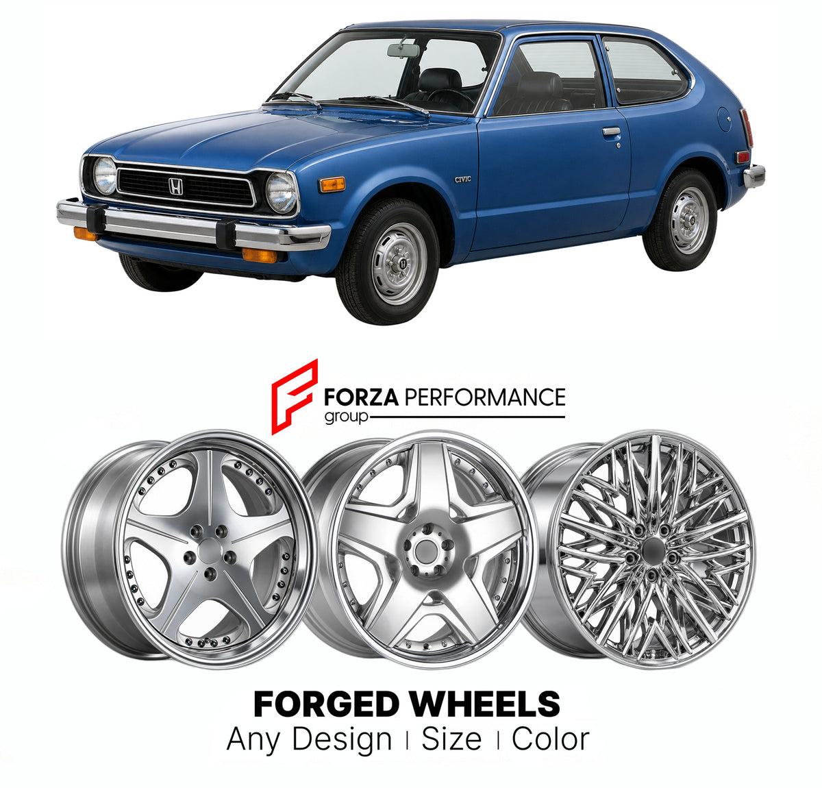 CUSTOM CLASSIC VINTAGE RESTOMOD RETRO OLD SCHOOL FORGED WHEELS RIMS for HONDA CIVIC SB1 SG SE VB 1972 - 1979

Custom forged wheels for Honda Civic SB1 SG SE VB 1972 - 1979. Classic, vintage, restomod and retro JDM wheel designs made to order in custom sizes, offsets, colors and finishes with guaranteed fitment.

We manufacture premium quality forged wheels rims for Honda Civic SB1 SG SE VB 1972 - 1979 in any design, size, color.

JDM WHEEL DESIGNS: our Japanese collection for sedans and wagons includes desi