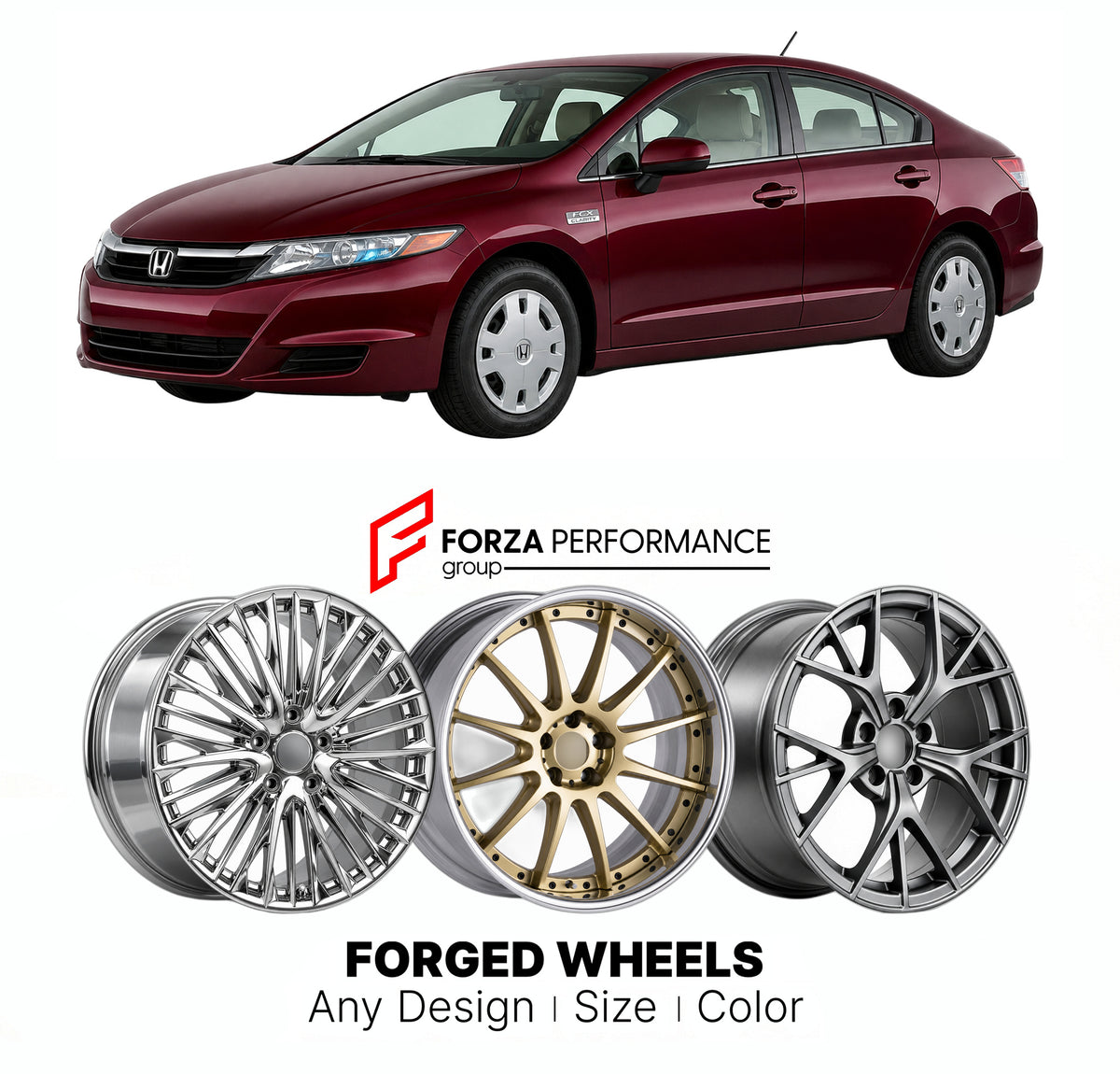 FORGED WHEELS RIMS for HONDA CLARITY FCX 2008 - 2014

Custom forged wheels for Honda Clarity FCX 2008 - 2014. Made-to-order monoblock, 2-piece and 3-piece rims in custom sizes, offsets, colors and finishes with guaranteed fitment.

We manufacture premium quality forged wheels rims for Honda Clarity FCX 2008 - 2014 in any design, size, color.

JDM WHEEL DESIGNS: our Japanese collection for sedans and wagons includes designs inspired by Weds Kranze, Wald, Leon Hardiritt, Vossen, Kuhl Racing, Aimgain, Work Whe