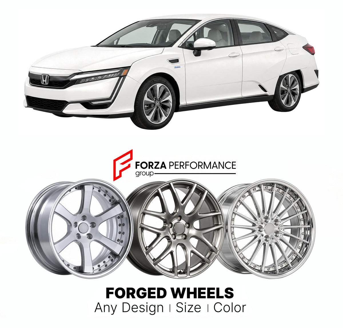 FORGED WHEELS RIMS for HONDA CLARITY ZC5 2016 - 2021

Custom forged wheels for Honda Clarity ZC5 2016 - 2021. Made-to-order monoblock, 2-piece and 3-piece rims in custom sizes, offsets, colors and finishes with guaranteed fitment.

We manufacture premium quality forged wheels rims for Honda Clarity ZC5 2016 - 2021 in any design, size, color.

JDM WHEEL DESIGNS: our Japanese collection for sedans and wagons includes designs inspired by Weds Kranze, Wald, Leon Hardiritt, Vossen, Kuhl Racing, Aimgain, Work Whe