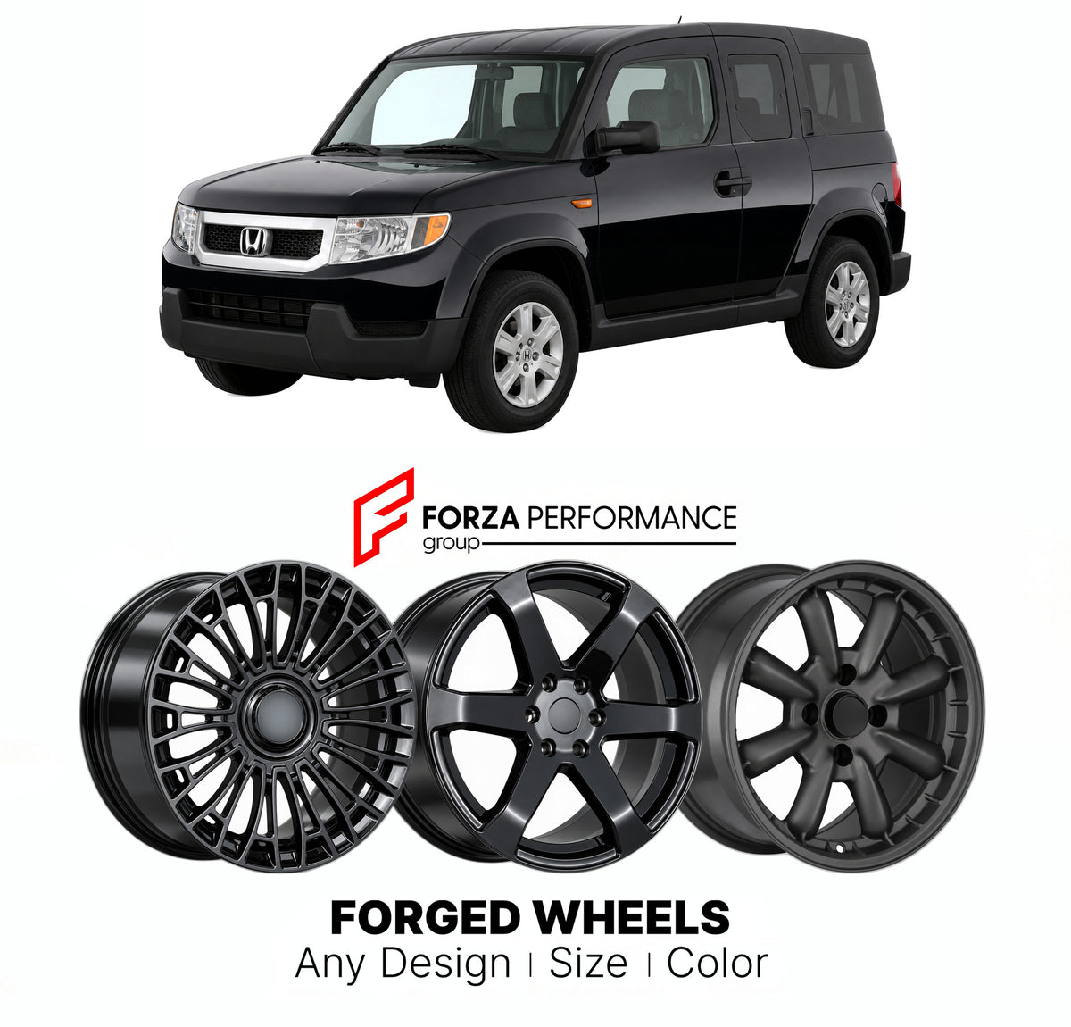 FORGED WHEELS RIMS for HONDA ELEMENT YH1 YH2 FACELIFT 2009 - 2011

Custom forged wheels for Honda Element YH1 YH2 Facelift 2009 - 2011. Made-to-order monoblock, 2-piece and 3-piece rims in custom sizes, offsets, colors and finishes with guaranteed fitment.

We manufacture premium quality forged wheels rims for Honda Element YH1 YH2 Facelift 2009 - 2011 in any design, size, color.

JDM WHEEL DESIGNS: our Japanese collection for SUVs and pickups includes designs inspired by Bradley V, Method Race Wheels, Forg