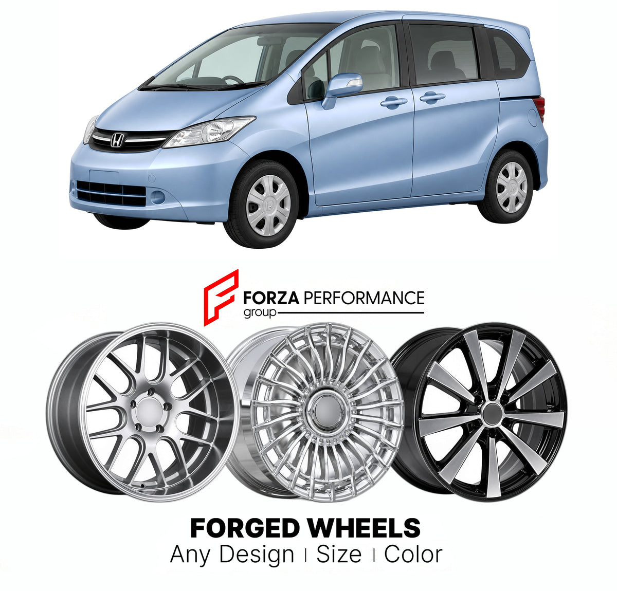 FORGED WHEELS RIMS for HONDA FREED GB3 GB4 GP3 2008 - 2016

Custom forged wheels for Honda Freed GB3 GB4 GP3 2008 - 2016. Made-to-order monoblock, 2-piece and 3-piece rims in custom sizes, offsets, colors and finishes with guaranteed fitment.

We manufacture premium quality forged wheels rims for Honda Freed GB3 GB4 GP3 2008 - 2016 in any design, size, color.

JDM WHEEL DESIGNS: our Japanese collection for hatchbacks, kei cars and MPVs includes designs inspired by Rays Volk Racing, Enkei, XXR, Rota, Work Wh