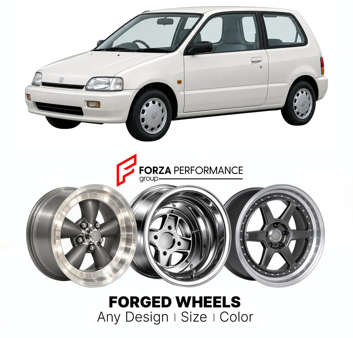CUSTOM CLASSIC VINTAGE RESTOMOD RETRO OLD SCHOOL FORGED WHEELS RIMS for HONDA LOGO GA3 GA5 1996 - 2001

Custom forged wheels for Honda Logo GA3 GA5 1996 - 2001. Classic, vintage, restomod and retro JDM wheel designs made to order in custom sizes, offsets, colors and finishes with guaranteed fitment.

We manufacture premium quality forged wheels rims for Honda Logo GA3 GA5 1996 - 2001 in any design, size, color.

JDM WHEEL DESIGNS: our Japanese collection for hatchbacks, kei cars and MPVs includes designs in