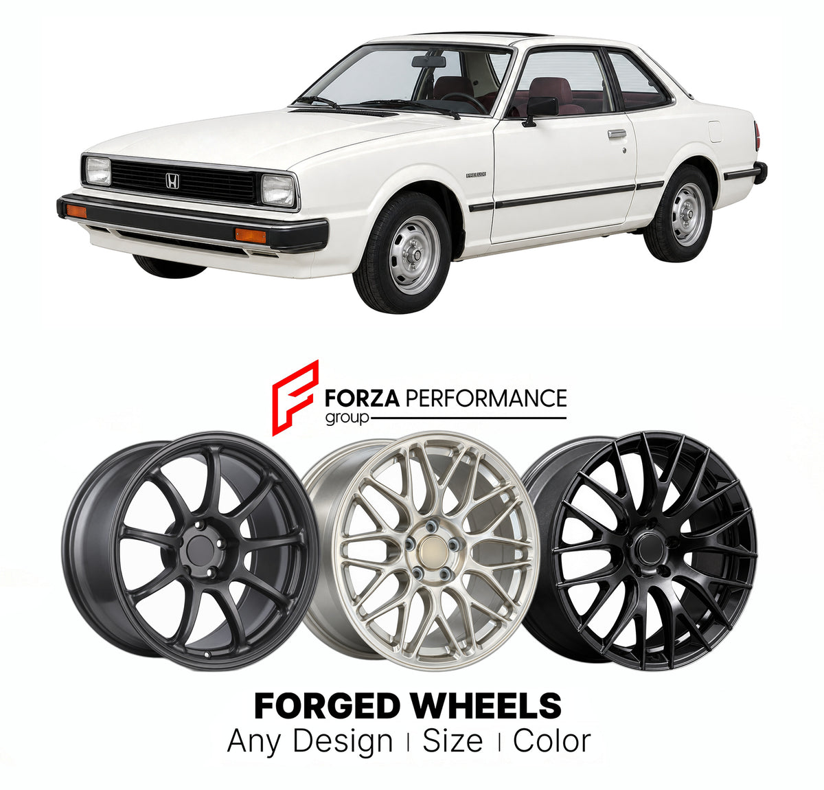 CUSTOM CLASSIC VINTAGE RESTOMOD RETRO OLD SCHOOL FORGED WHEELS RIMS for HONDA PRELUDE SN 1978 - 1982

Custom forged wheels for Honda Prelude SN 1978 - 1982. Classic, vintage, restomod and retro JDM wheel designs made to order in custom sizes, offsets, colors and finishes with guaranteed fitment.

We manufacture premium quality forged wheels rims for Honda Prelude SN 1978 - 1982 in any design, size, color.

JDM WHEEL DESIGNS: our Japanese collection for sports cars and coupes includes designs inspired by Ray