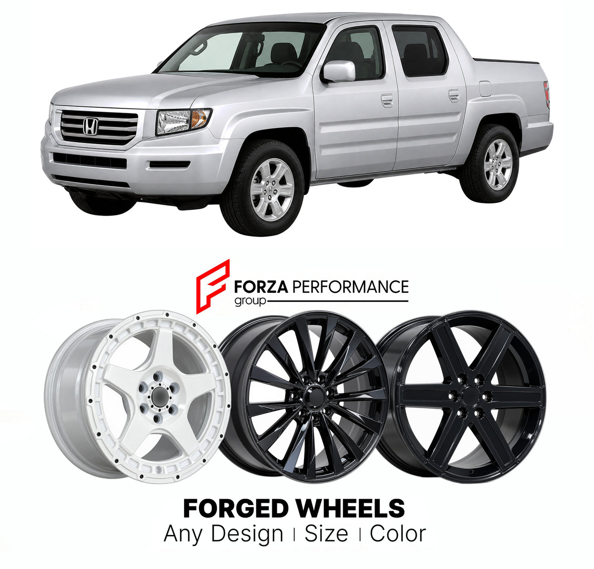 FORGED WHEELS RIMS for HONDA RIDGELINE YK1 2005 - 2008

Custom forged wheels for Honda Ridgeline YK1 2005 - 2008. Made-to-order monoblock, 2-piece and 3-piece rims in custom sizes, offsets, colors and finishes with guaranteed fitment.

We manufacture premium quality forged wheels rims for Honda Ridgeline YK1 2005 - 2008 in any design, size, color.

JDM WHEEL DESIGNS: our Japanese collection for SUVs and pickups includes designs inspired by Bradley V, Method Race Wheels, Forgiato, Kuhl Racing, Mugen, TRD, Ro