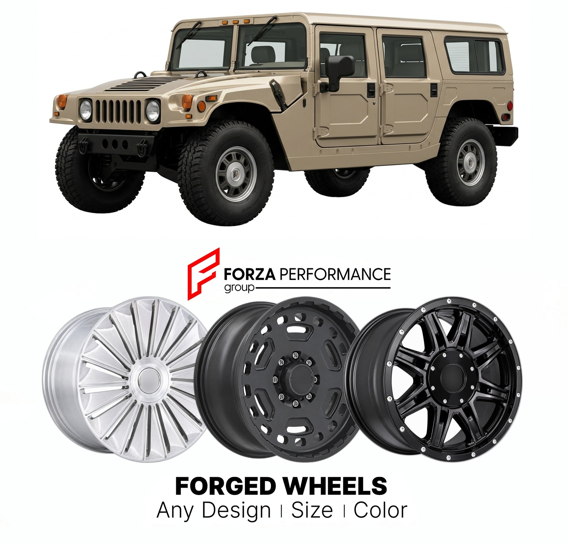 FORGED WHEELS RIMS for HUMMER H1 ALPHA 2004 - 2006

Custom forged wheels for Hummer H1 Alpha 2004 - 2006. Made-to-order monoblock, 2-piece and 3-piece rims in custom sizes, offsets, colors and finishes with guaranteed fitment.

We manufacture premium quality forged wheels rims for Hummer H1 Alpha 2004 - 2006 in any design, size, color.

THIS WHEEL DESIGN CAN BE CUSTOM-MADE FOR YOUR CAR IN ANY SIZE AND COLOR OPTIONS
Available in monoblock, 2-piece, 3-piece, duoblock, beadlock
3D wheel renderings are provided