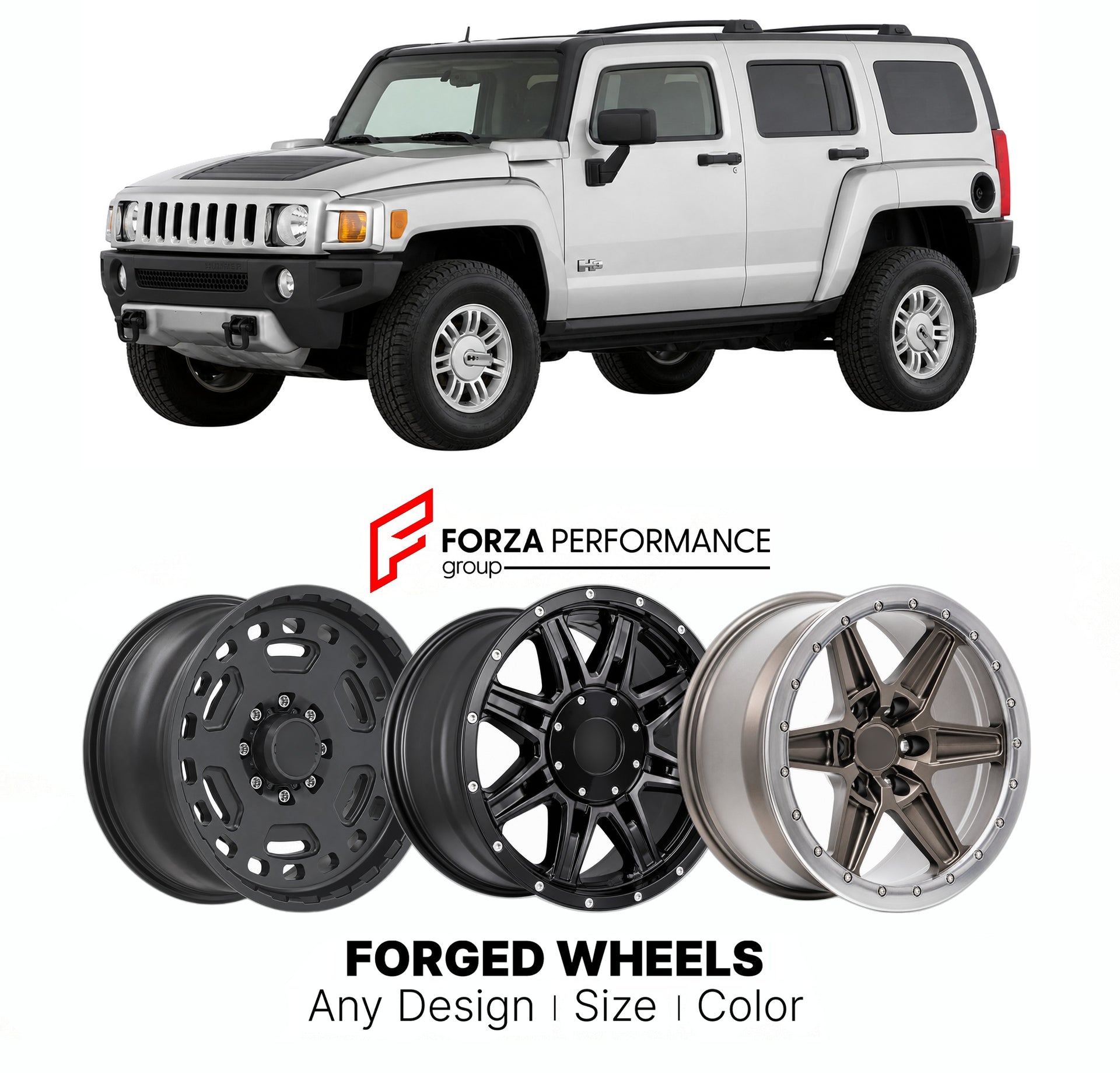 FORGED WHEELS RIMS for HUMMER H3 ADVENTURE 2006 - 2010

Custom forged wheels for Hummer H3 Adventure 2006 - 2010. Made-to-order monoblock, 2-piece and 3-piece rims in custom sizes, offsets, colors and finishes with guaranteed fitment.

We manufacture premium quality forged wheels rims for Hummer H3 Adventure 2006 - 2010 in any design, size, color.

THIS WHEEL DESIGN CAN BE CUSTOM-MADE FOR YOUR CAR IN ANY SIZE AND COLOR OPTIONS
Available in monoblock, 2-piece, 3-piece, duoblock, beadlock
3D wheel renderings 