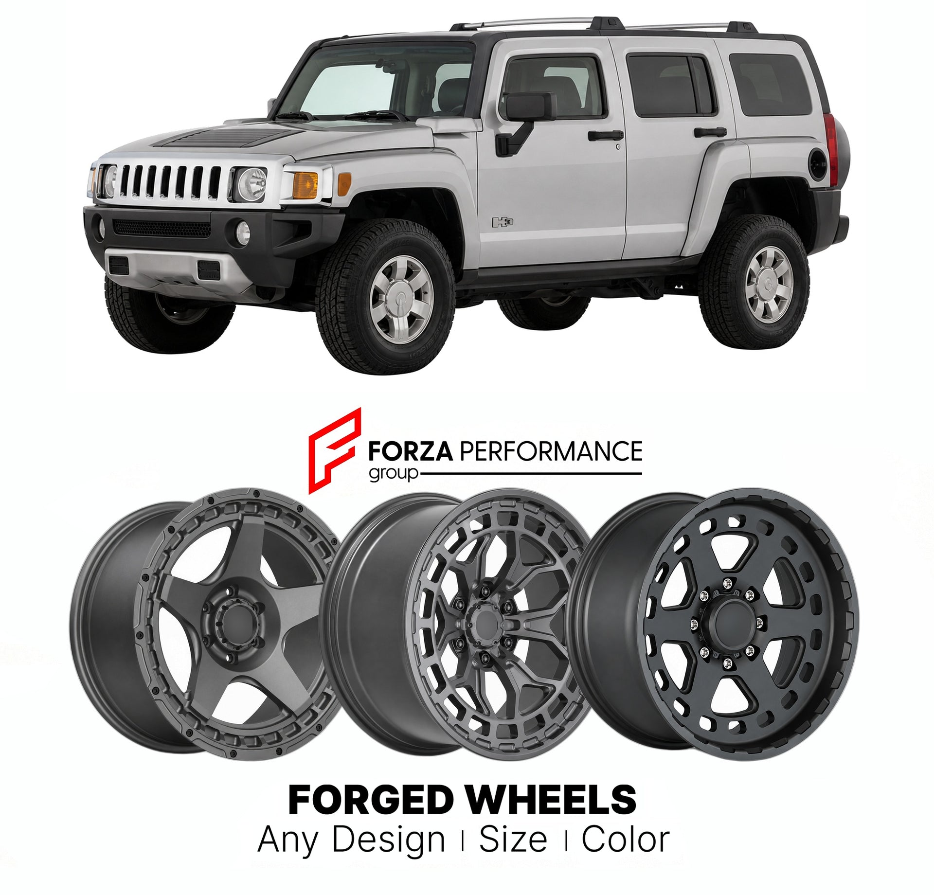 FORGED WHEELS RIMS for HUMMER H3 ALPHA 2006 - 2010

Custom forged wheels for Hummer H3 Alpha 2006 - 2010. Made-to-order monoblock, 2-piece and 3-piece rims in custom sizes, offsets, colors and finishes with guaranteed fitment.

We manufacture premium quality forged wheels rims for Hummer H3 Alpha 2006 - 2010 in any design, size, color.

THIS WHEEL DESIGN CAN BE CUSTOM-MADE FOR YOUR CAR IN ANY SIZE AND COLOR OPTIONS
Available in monoblock, 2-piece, 3-piece, duoblock, beadlock
3D wheel renderings are provided