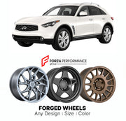 FORGED WHEELS RIMS for INFINITI FX S51 2008 - 2013

Custom forged wheels for Infiniti FX S51 2008 - 2013. Made-to-order monoblock, 2-piece and 3-piece rims in custom sizes, offsets, colors and finishes with guaranteed fitment.

We manufacture premium quality forged wheels rims for Infiniti FX S51 2008 - 2013 in any design, size, color.

JDM WHEEL DESIGNS: our Japanese collection for SUVs and pickups includes designs inspired by Bradley V, Method Race Wheels, Forgiato, Kuhl Racing, Mugen, TRD, Rota, Work Whe