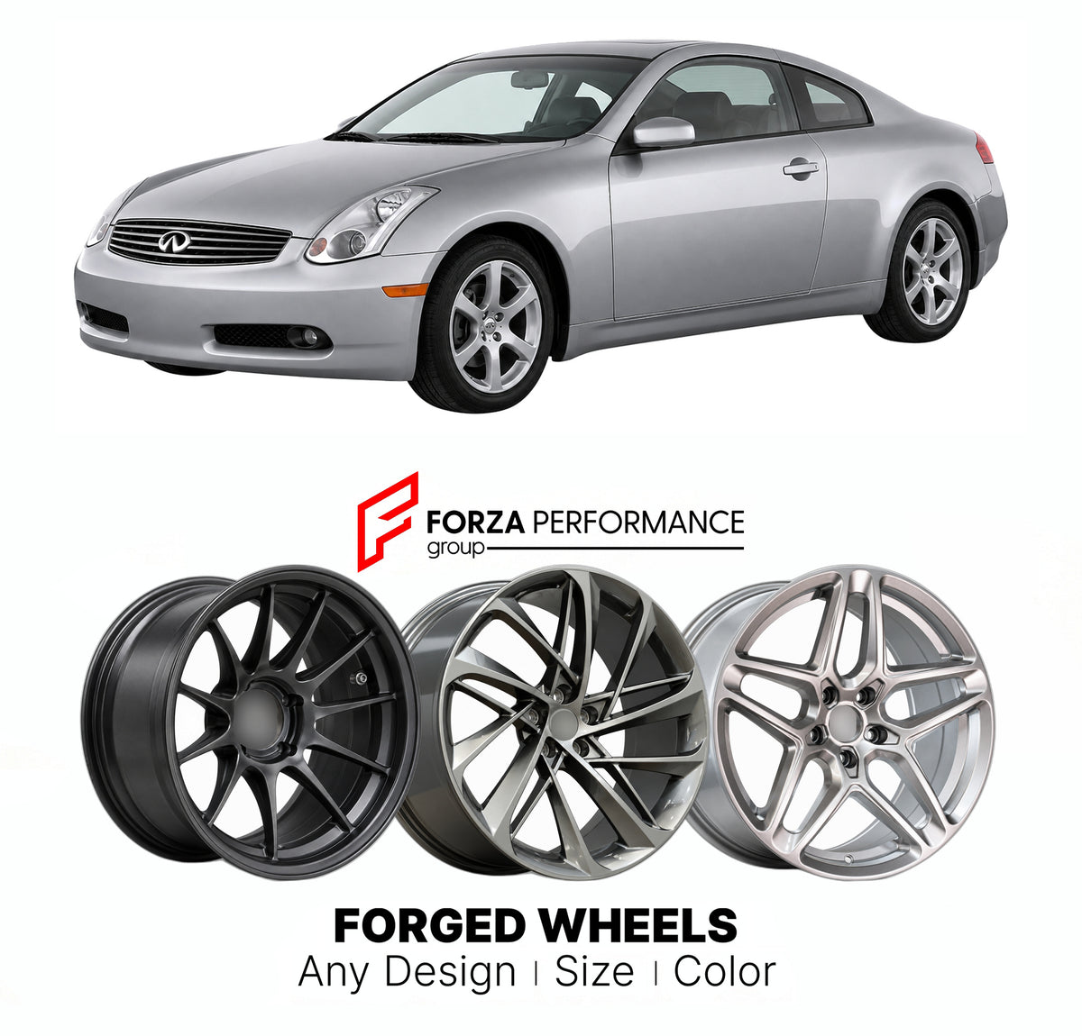 FORGED WHEELS RIMS for INFINITI G35 V35 2002 - 2007

Custom forged wheels for Infiniti G35 V35 2002 - 2007. Made-to-order monoblock, 2-piece and 3-piece rims in custom sizes, offsets, colors and finishes with guaranteed fitment.

We manufacture premium quality forged wheels rims for Infiniti G35 V35 2002 - 2007 in any design, size, color.

JDM WHEEL DESIGNS: our Japanese collection for sports cars and coupes includes designs inspired by Rays Volk Racing, XXR, SSR, Enkei, Cosmis Racing, Rota, Liberty Walk, T