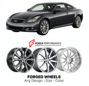 FORGED WHEELS RIMS for INFINITI G37 V36 2007 - 2015

Custom forged wheels for Infiniti G37 V36 2007 - 2015. Made-to-order monoblock, 2-piece and 3-piece rims in custom sizes, offsets, colors and finishes with guaranteed fitment.

We manufacture premium quality forged wheels rims for Infiniti G37 V36 2007 - 2015 in any design, size, color.

JDM WHEEL DESIGNS: our Japanese collection for sports cars and coupes includes designs inspired by Rays Volk Racing, XXR, SSR, Enkei, Cosmis Racing, Rota, Liberty Walk, T