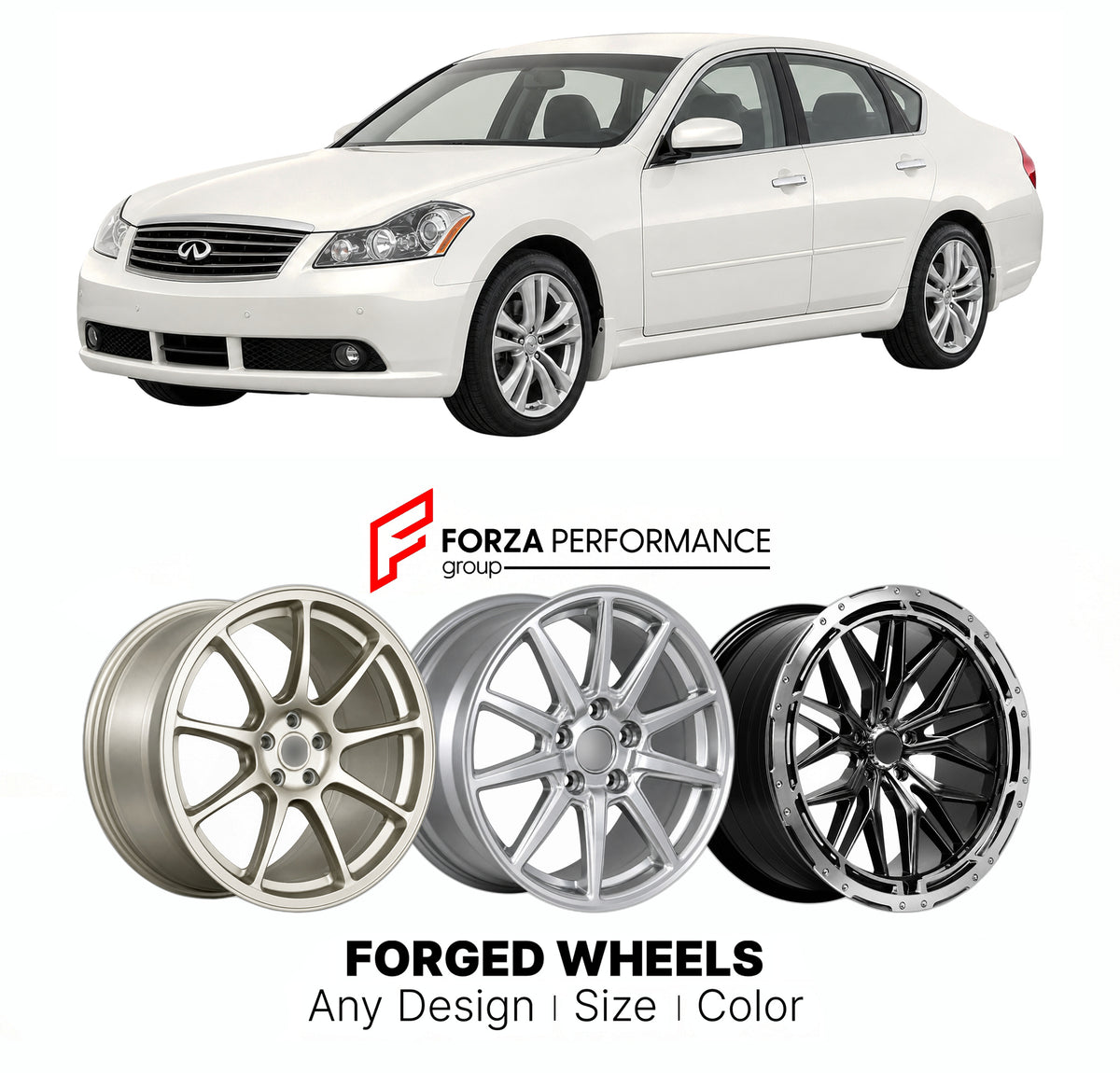 FORGED WHEELS RIMS for INFINITI M Y50 2005 - 2010

Custom forged wheels for Infiniti M Y50 2005 - 2010. Made-to-order monoblock, 2-piece and 3-piece rims in custom sizes, offsets, colors and finishes with guaranteed fitment.

We manufacture premium quality forged wheels rims for Infiniti M Y50 2005 - 2010 in any design, size, color.

JDM WHEEL DESIGNS: our Japanese collection for sports cars and coupes includes designs inspired by Rays Volk Racing, XXR, SSR, Enkei, Cosmis Racing, Rota, Liberty Walk, Top Sec