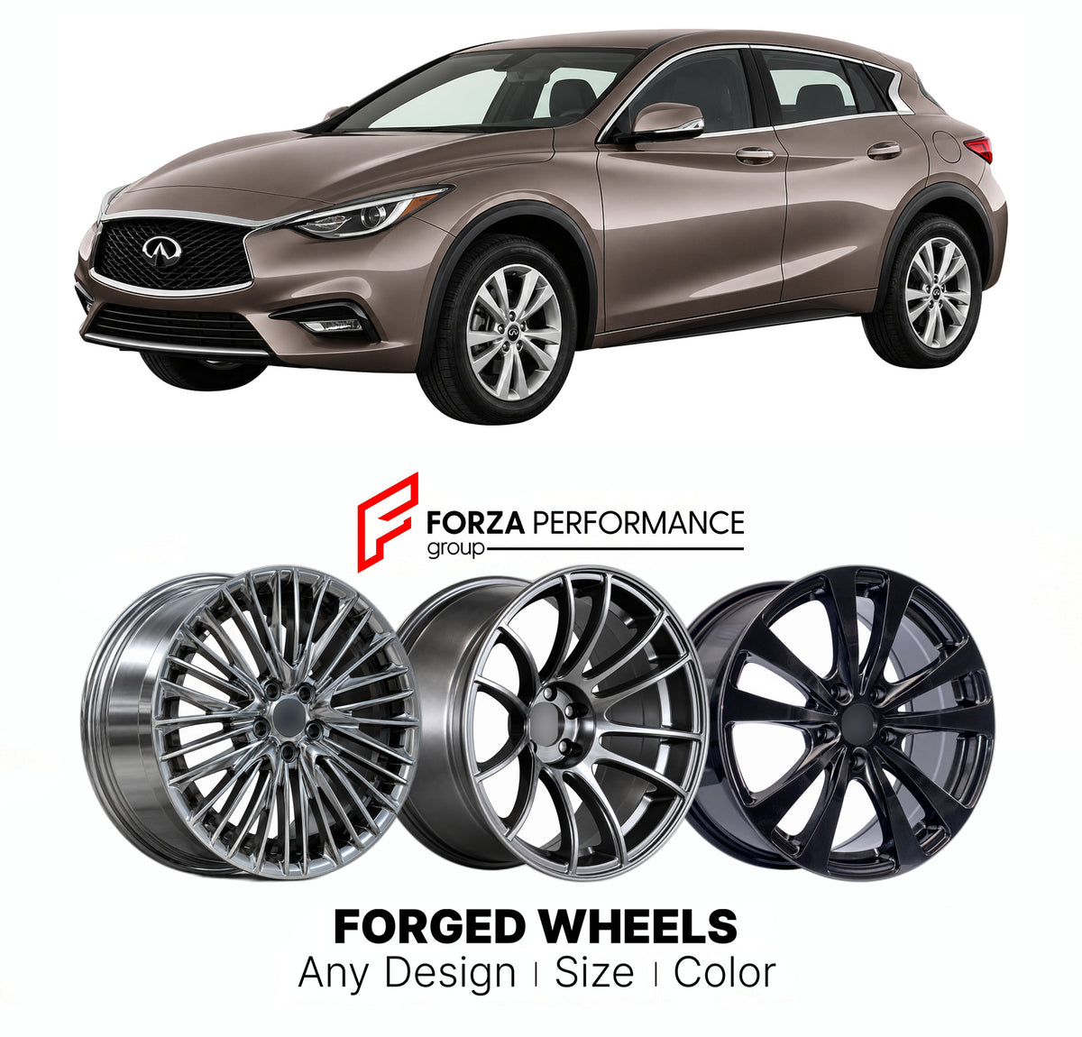 FORGED WHEELS RIMS for INFINITI Q30 H15 2015 - 2019

Custom forged wheels for Infiniti Q30 H15 2015 - 2019. Made-to-order monoblock, 2-piece and 3-piece rims in custom sizes, offsets, colors and finishes with guaranteed fitment.

We manufacture premium quality forged wheels rims for Infiniti Q30 H15 2015 - 2019 in any design, size, color.

JDM WHEEL DESIGNS: our Japanese collection for hatchbacks, kei cars and MPVs includes designs inspired by Rays Volk Racing, Enkei, XXR, Rota, Work Wheels, Cosmis Racing, 