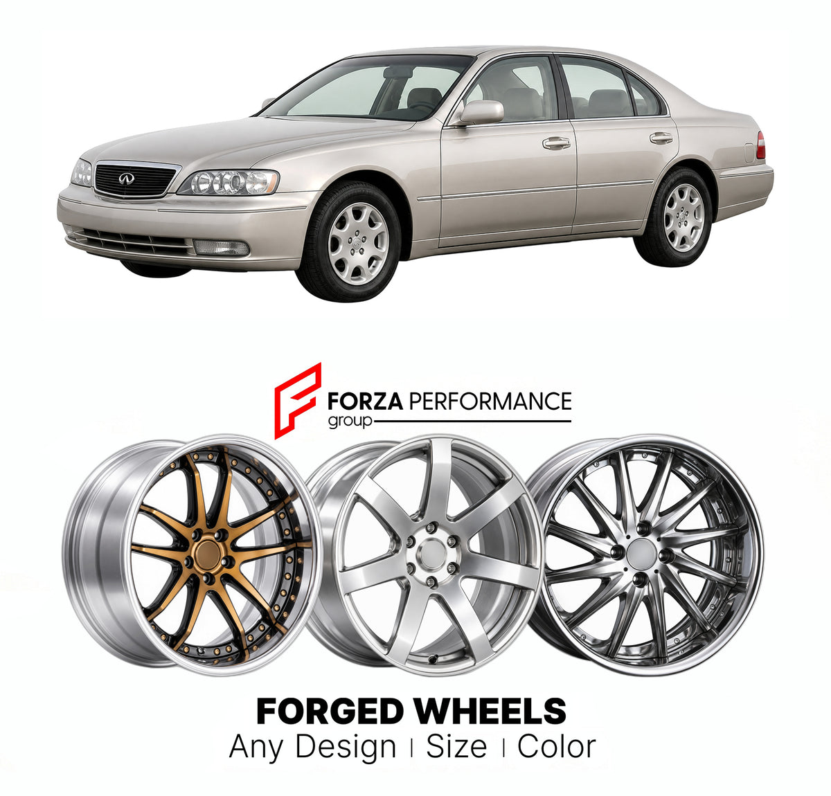 FORGED WHEELS RIMS for INFINITI Q45 F50 2001 - 2006

Custom forged wheels for Infiniti Q45 F50 2001 - 2006. Made-to-order monoblock, 2-piece and 3-piece rims in custom sizes, offsets, colors and finishes with guaranteed fitment.

We manufacture premium quality forged wheels rims for Infiniti Q45 F50 2001 - 2006 in any design, size, color.

JDM WHEEL DESIGNS: our Japanese collection for sedans and wagons includes designs inspired by Weds Kranze, Wald, Leon Hardiritt, Vossen, Kuhl Racing, Aimgain, Work Wheels
