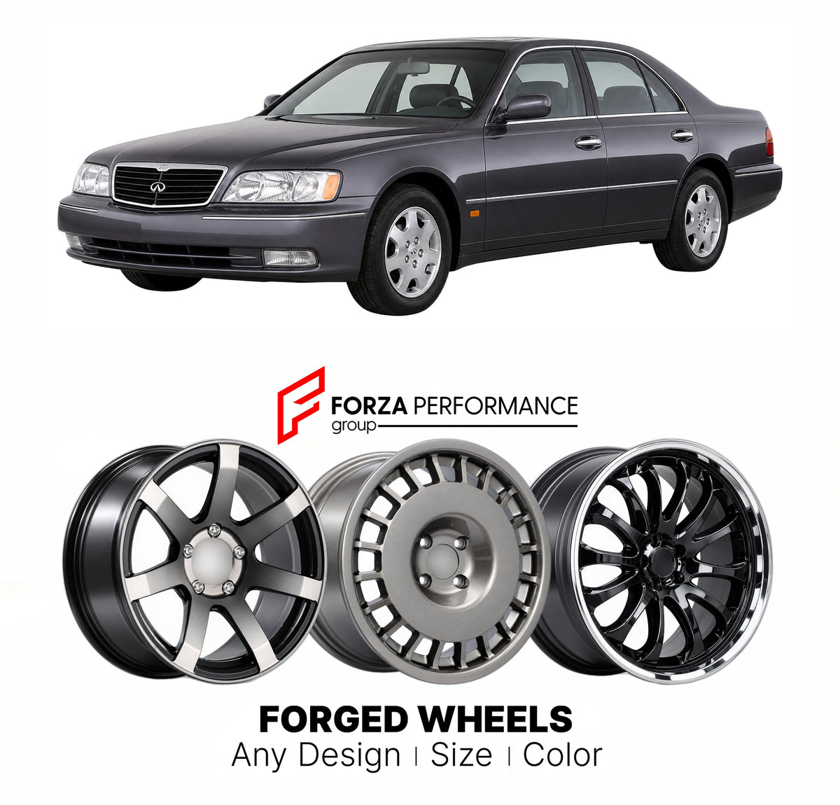 CUSTOM CLASSIC VINTAGE RESTOMOD RETRO OLD SCHOOL FORGED WHEELS RIMS for INFINITI Q45 Y33 1996 - 2001

Custom forged wheels for Infiniti Q45 Y33 1996 - 2001. Classic, vintage, restomod and retro JDM wheel designs made to order in custom sizes, offsets, colors and finishes with guaranteed fitment.

We manufacture premium quality forged wheels rims for Infiniti Q45 Y33 1996 - 2001 in any design, size, color.

JDM WHEEL DESIGNS: our Japanese collection for sedans and wagons includes designs inspired by Weds Kra