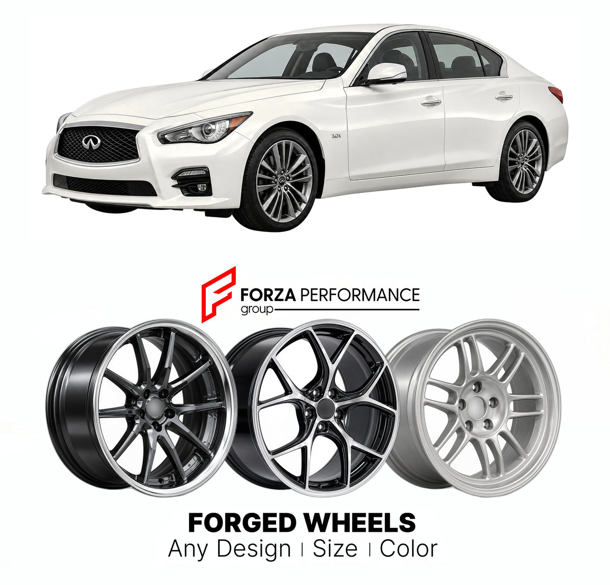 FORGED WHEELS RIMS for INFINITI Q50 V37 2013 - 2017

Custom forged wheels for Infiniti Q50 V37 2013 - 2017. Made-to-order monoblock, 2-piece and 3-piece rims in custom sizes, offsets, colors and finishes with guaranteed fitment.

We manufacture premium quality forged wheels rims for Infiniti Q50 V37 2013 - 2017 in any design, size, color.

JDM WHEEL DESIGNS: our Japanese collection for sports cars and coupes includes designs inspired by Rays Volk Racing, XXR, SSR, Enkei, Cosmis Racing, Rota, Liberty Walk, T