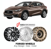 FORGED WHEELS RIMS for INFINITI QX30 H15 2016 - 2019

Custom forged wheels for Infiniti QX30 H15 2016 - 2019. Made-to-order monoblock, 2-piece and 3-piece rims in custom sizes, offsets, colors and finishes with guaranteed fitment.

We manufacture premium quality forged wheels rims for Infiniti QX30 H15 2016 - 2019 in any design, size, color.

JDM WHEEL DESIGNS: our Japanese collection for SUVs and pickups includes designs inspired by Bradley V, Method Race Wheels, Forgiato, Kuhl Racing, Mugen, TRD, Rota, Wo